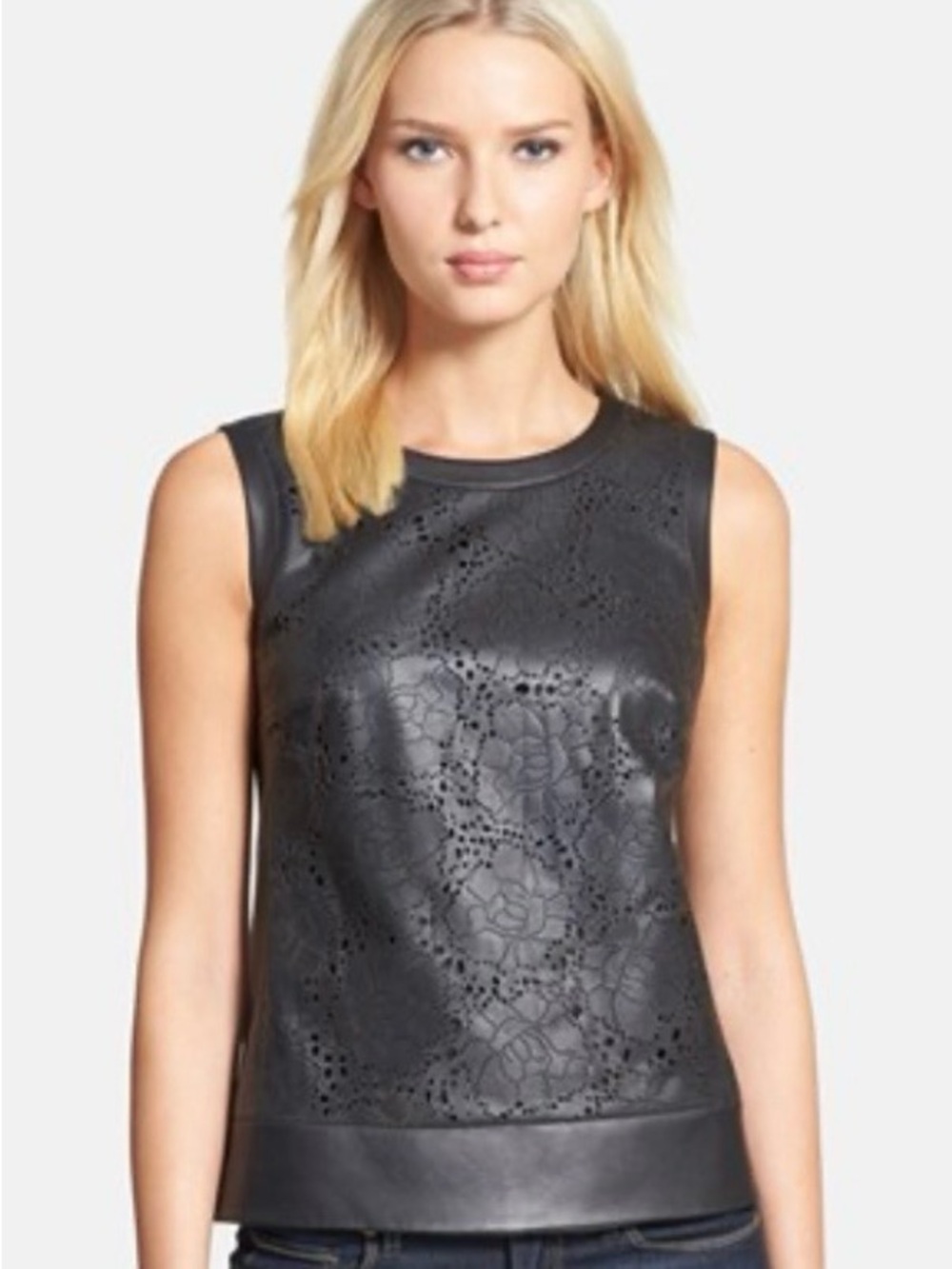Classiques Entier Black Laser-Cut Leather Sleeveless Top